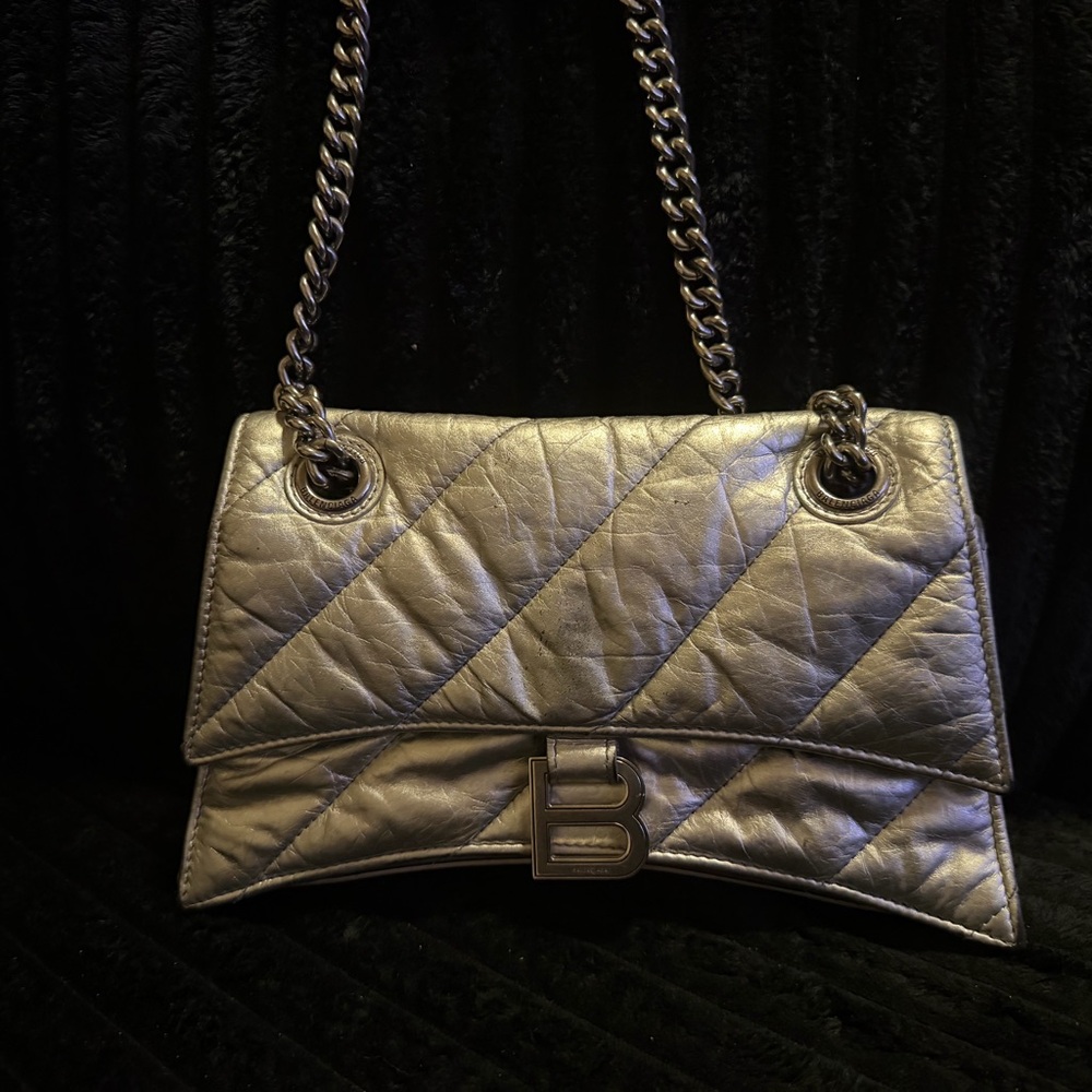 Balenciaga Metallic Silver Quilted Shoulder Bag - Picture 1 of 16